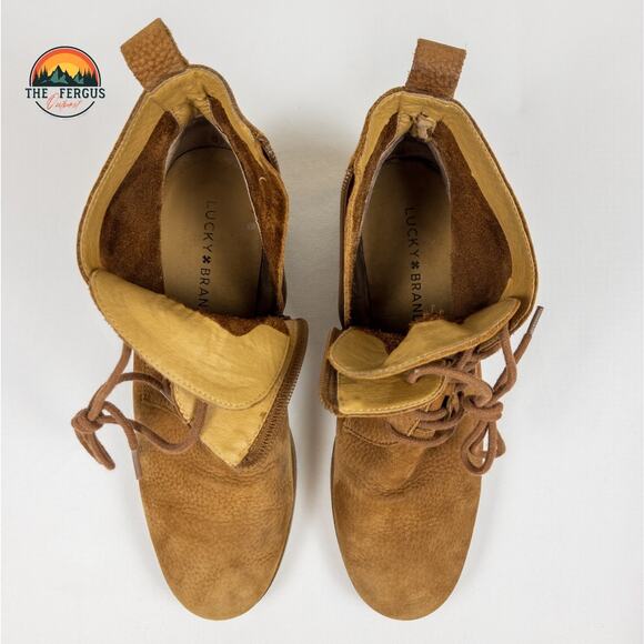 Lucky Brand Tamela Boots Lace Up Tan Nubuck Low Block Heel Bootie Women Size 9.5 - Picture 6 of 12